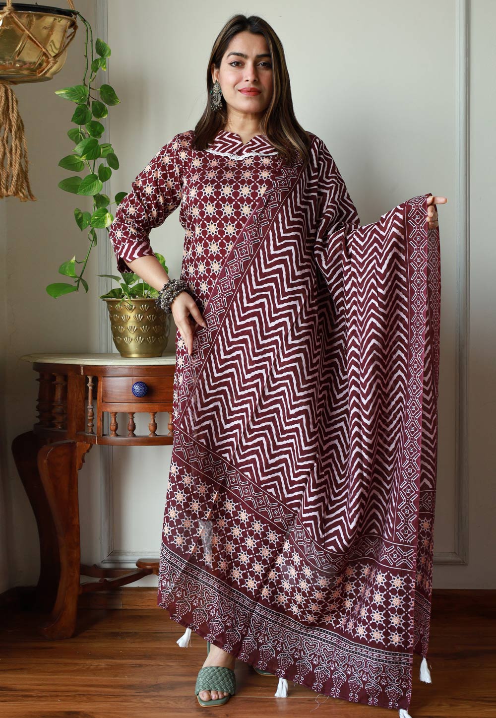 Maroon Chanderi Cotton Kurta Set With Pant 306767