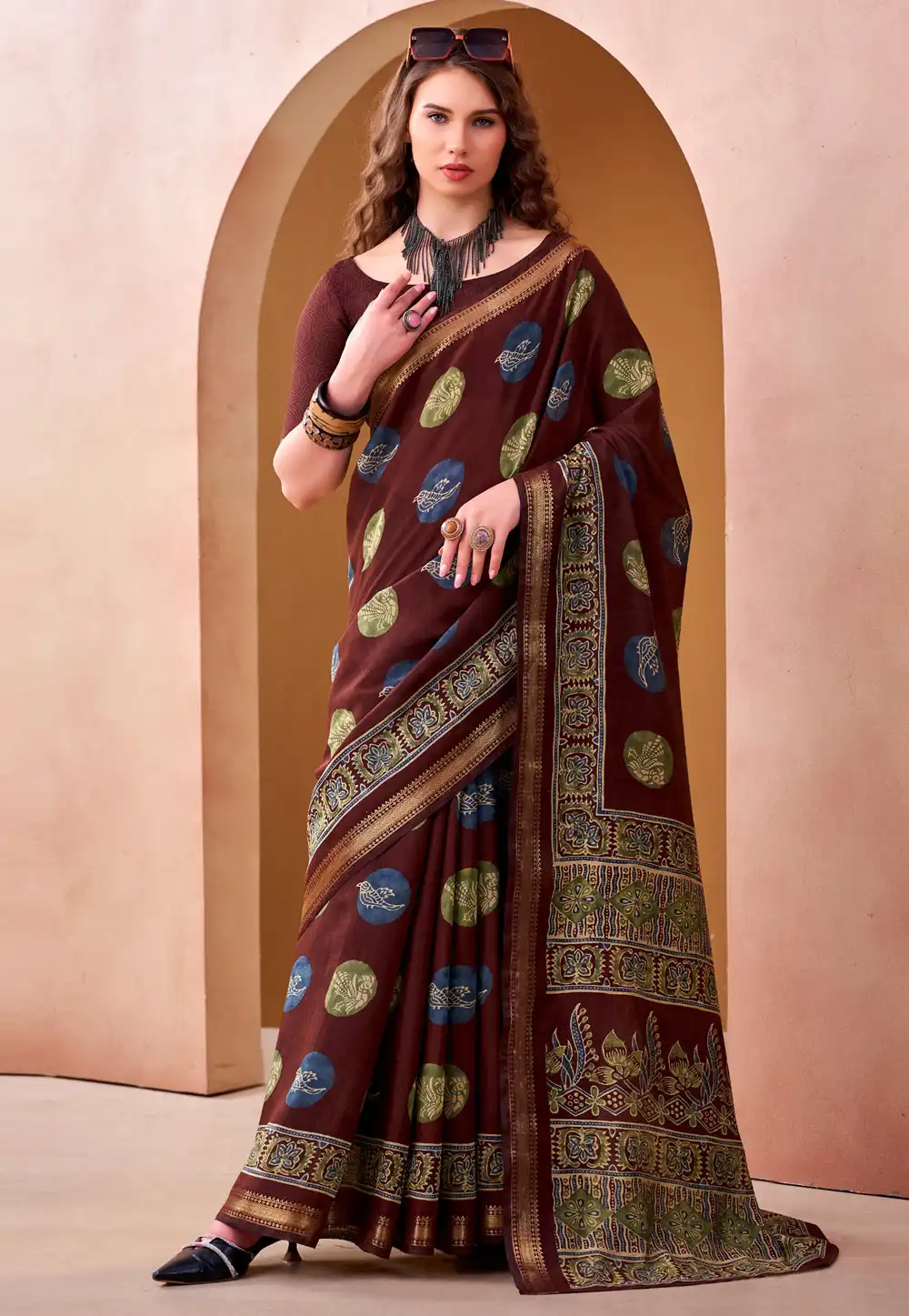 Maroon Chanderi Saree With Blouse 329493