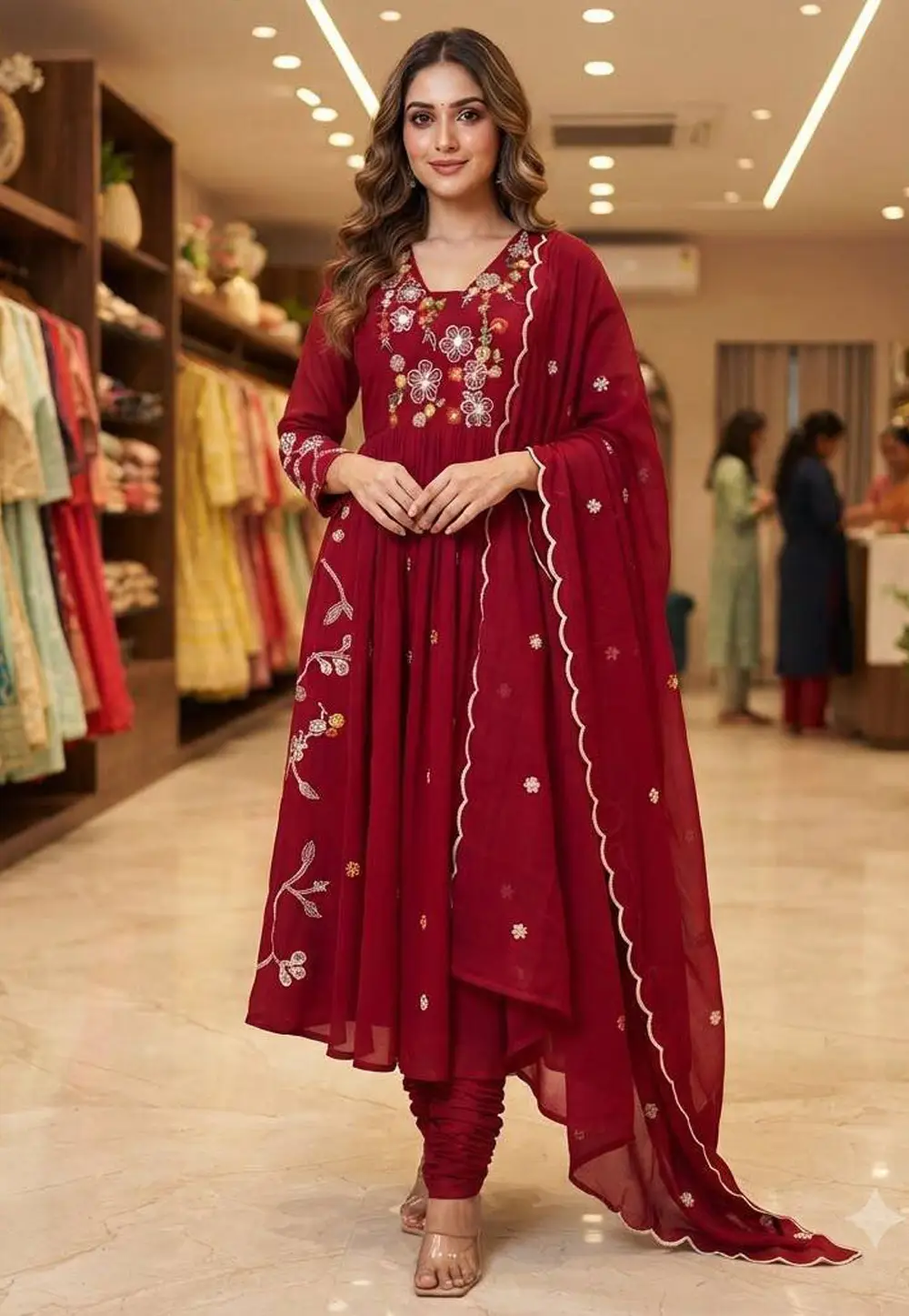 Maroon Chanderi Silk Readymade Anarkali Suit 333466