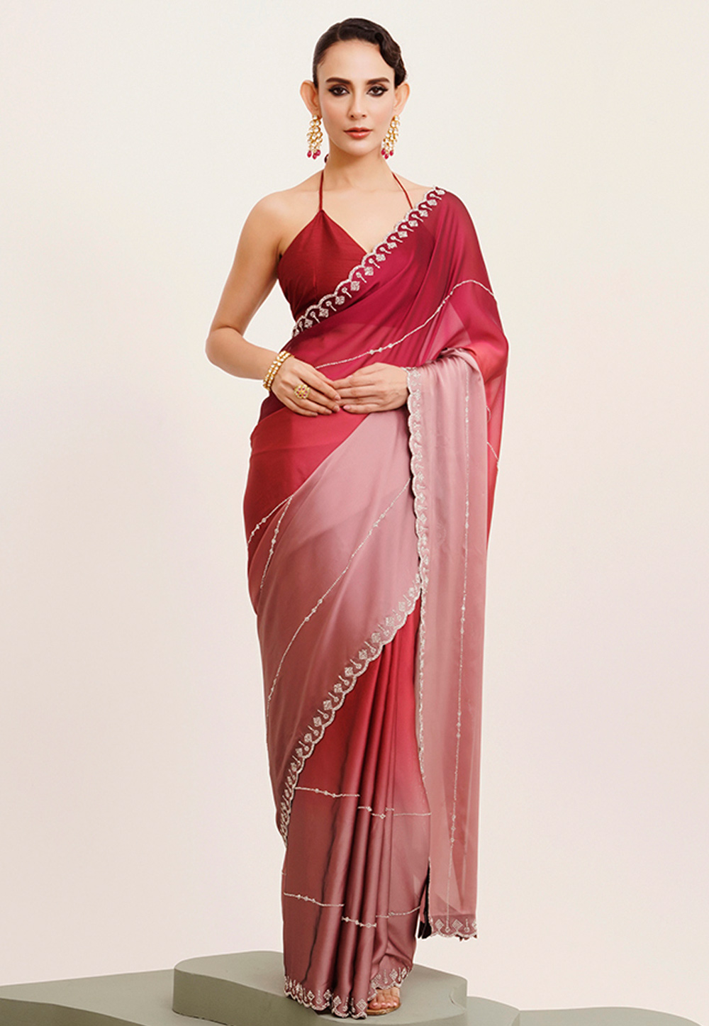 Maroon Chiffon Half N Half Saree 311914