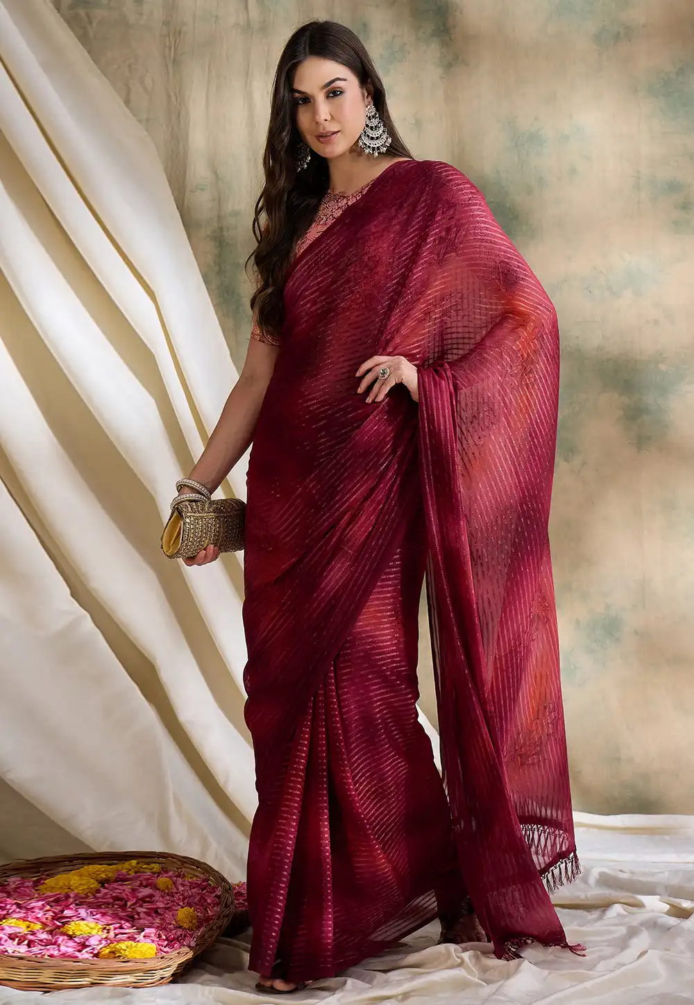 Maroon Chiffon Saree With Blouse 320296