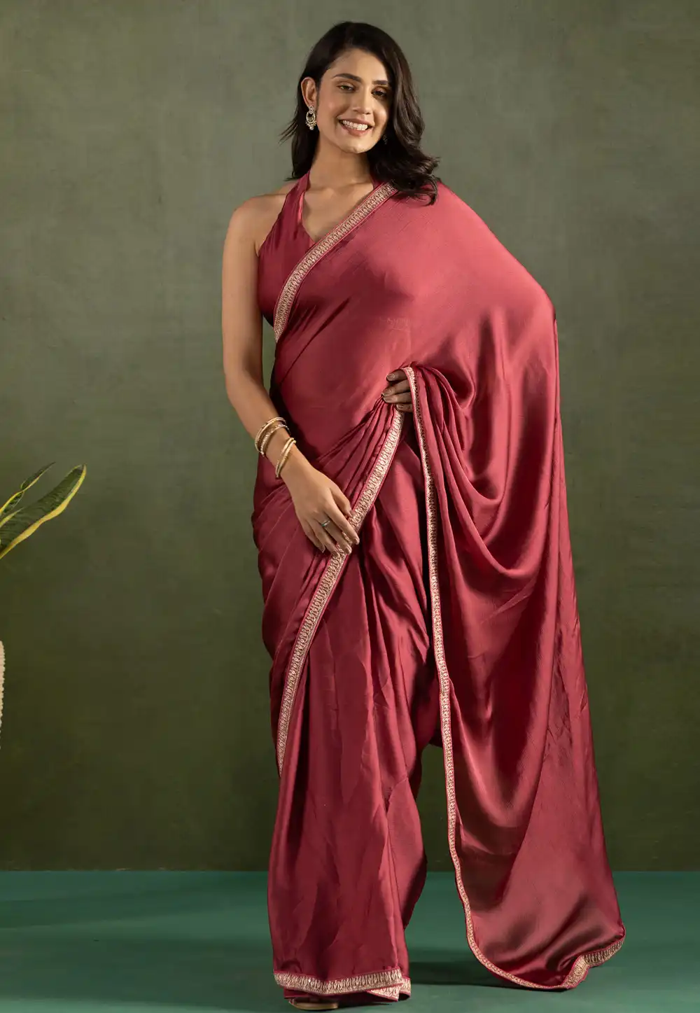 Maroon Chiffon Saree With Blouse 311567