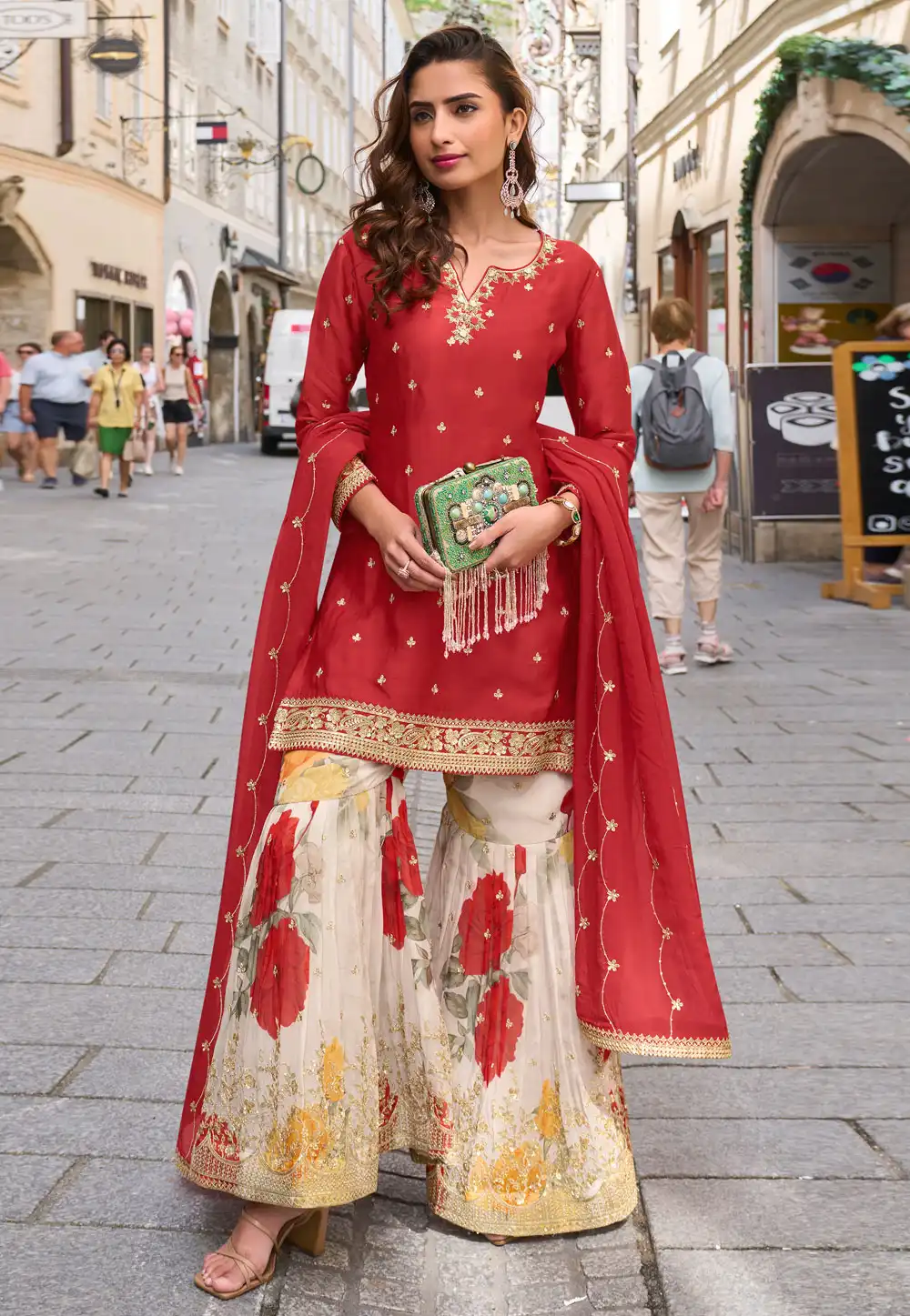 Maroon Chinon Readymade Gharara Suit 315481