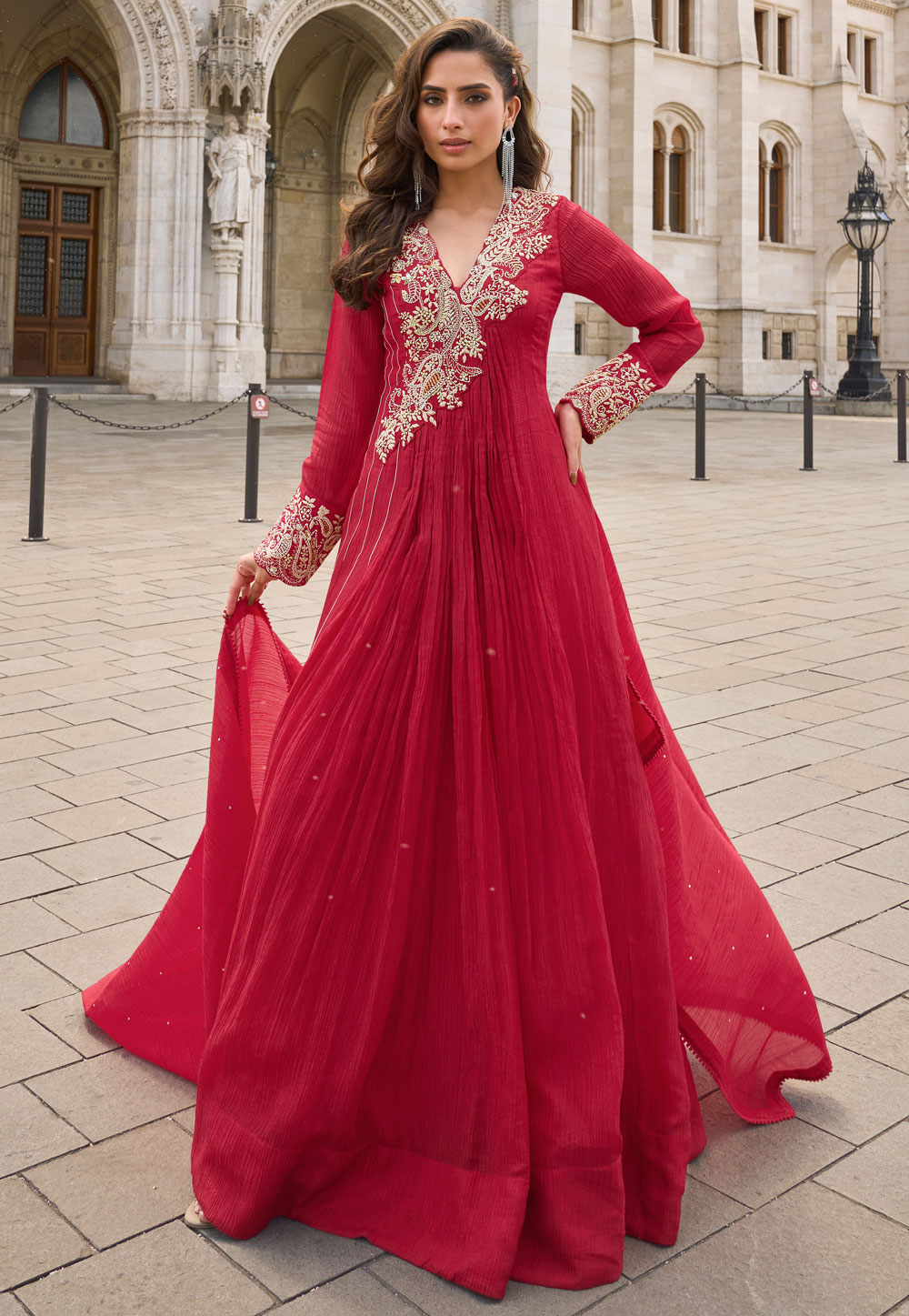 Maroon Chinon Silk Anarkali Suit 319349