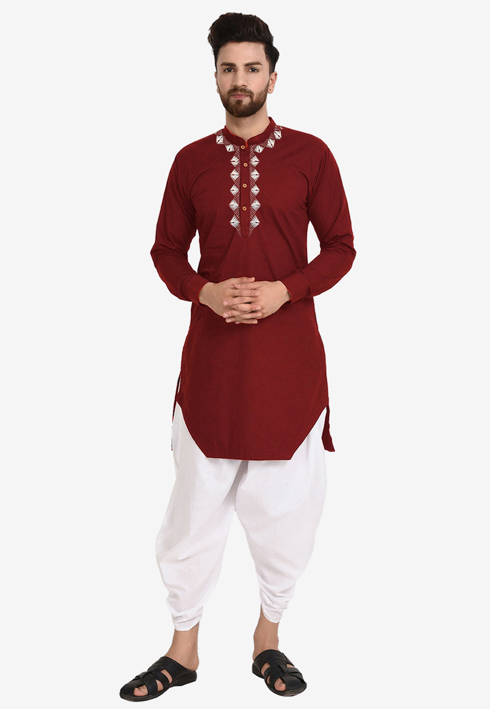 Maroon Cotton Dhoti Kurta 282940