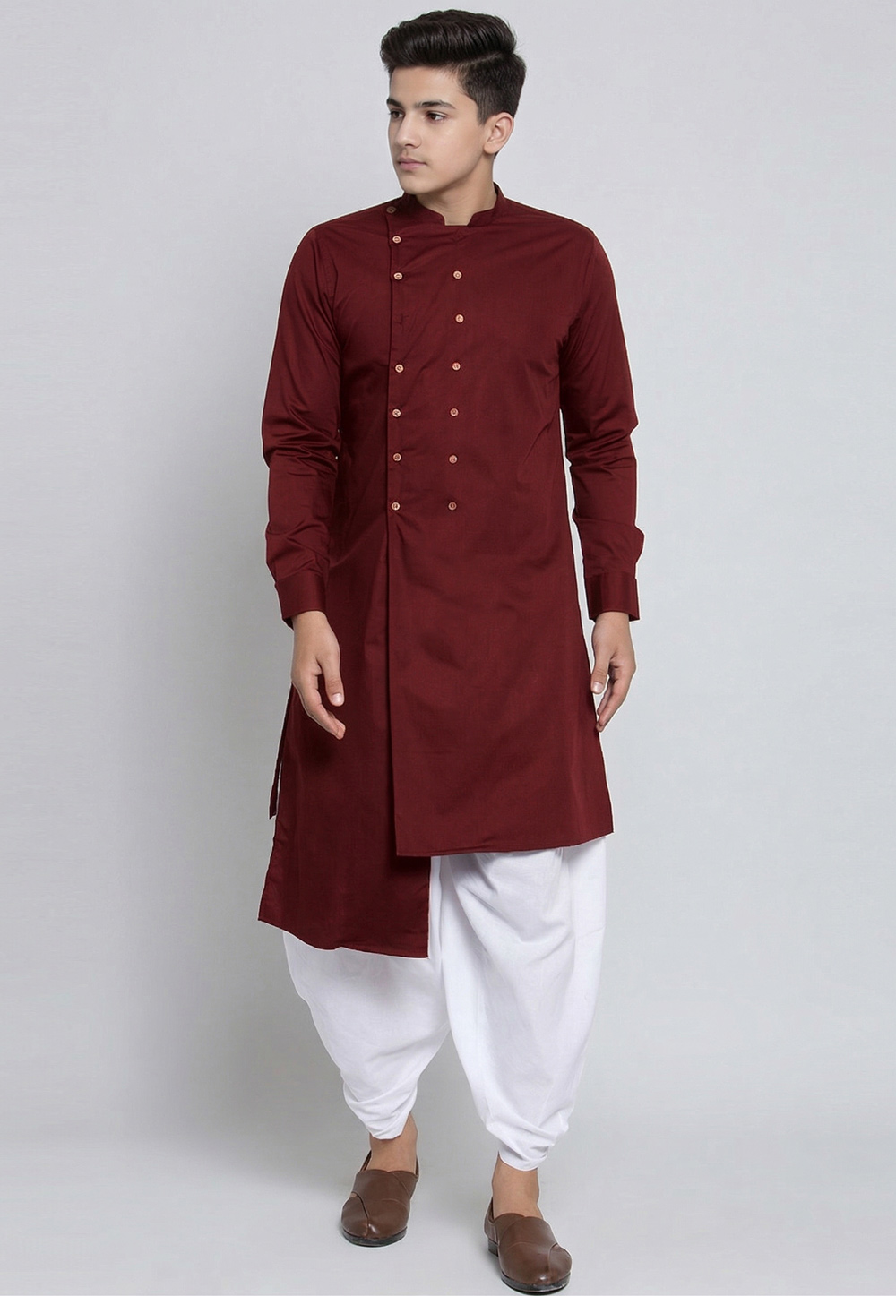 Maroon Cotton Kids Dhoti Kurta 326651
