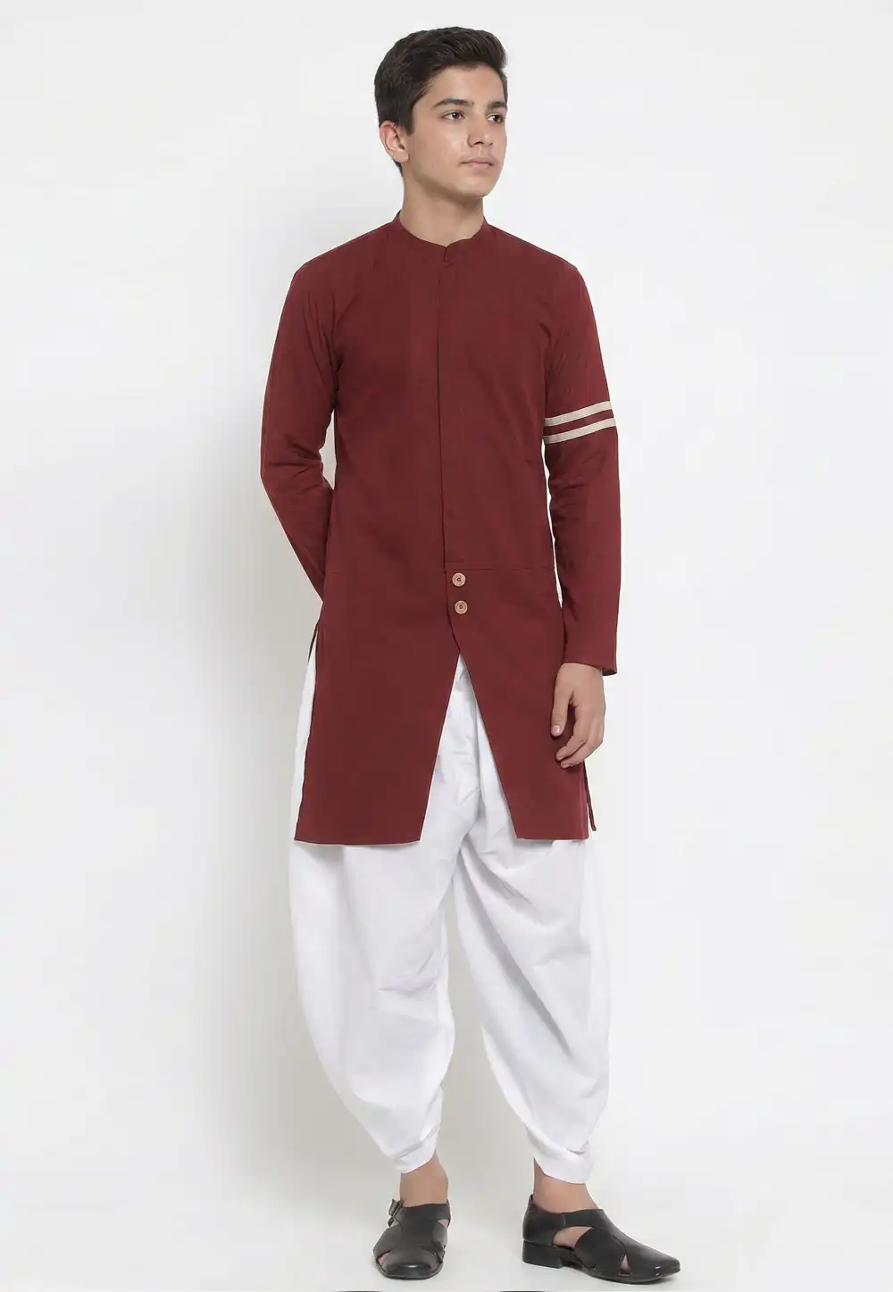 Maroon Cotton Kids Dhoti Kurta 325636