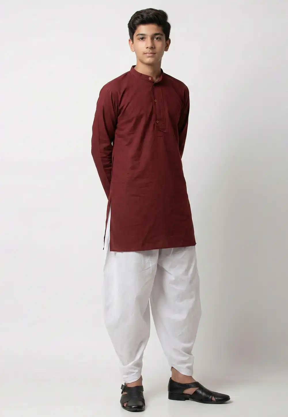 Maroon Cotton Kids Dhoti Kurta 325642