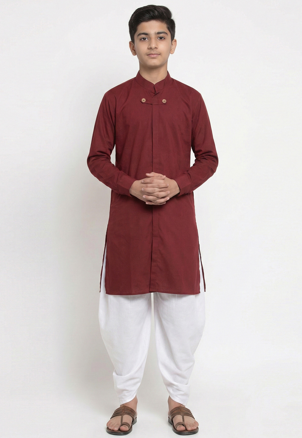 Maroon Cotton Kids Dhoti Kurta 325645