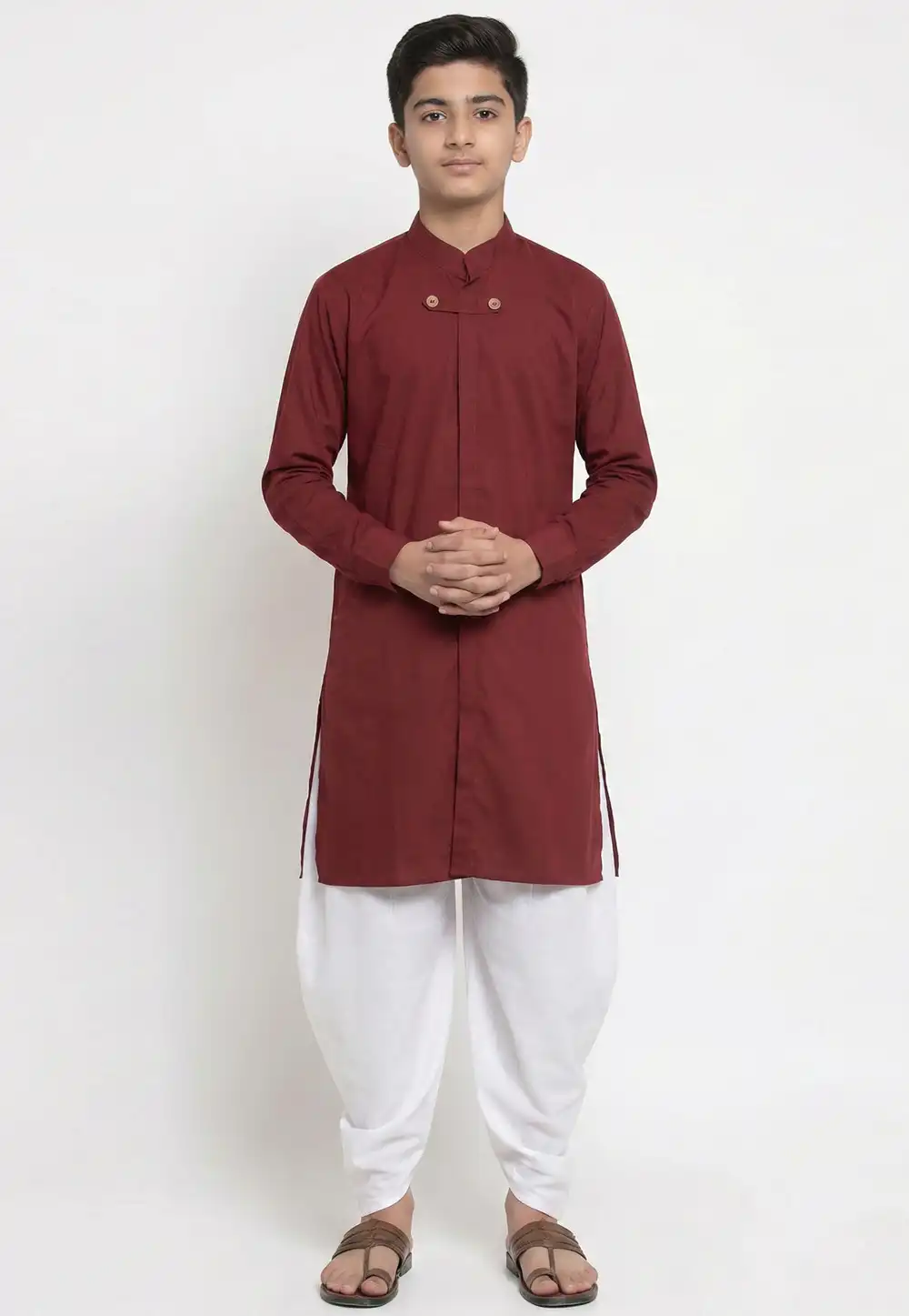 Maroon Cotton Kids Dhoti Kurta 325645