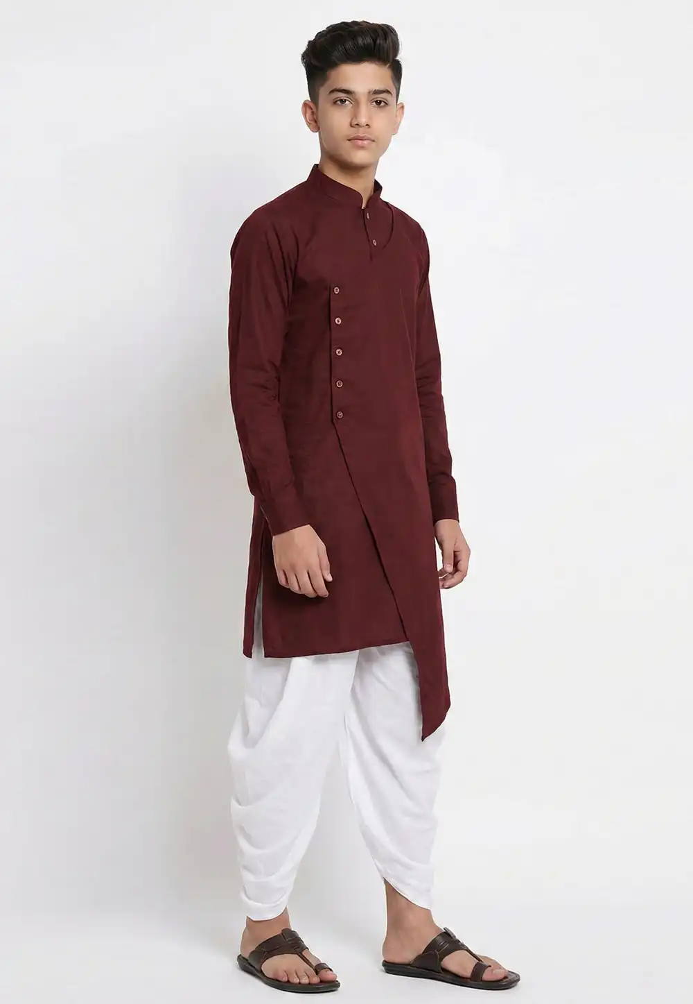 Maroon Cotton Kids Dhoti Kurta 325647