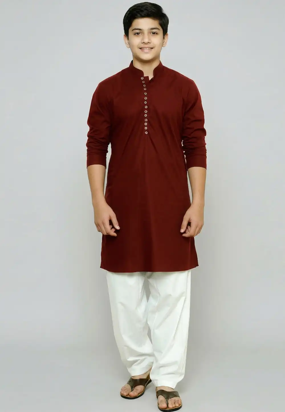 Maroon Cotton Kids Kurta Pajama 326642