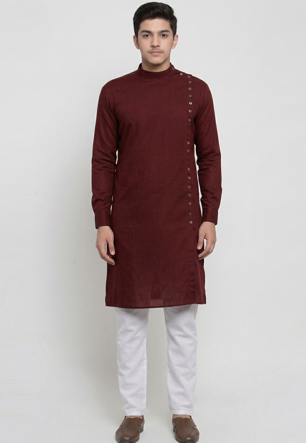 Maroon Cotton Kids Kurta Pajama 326645