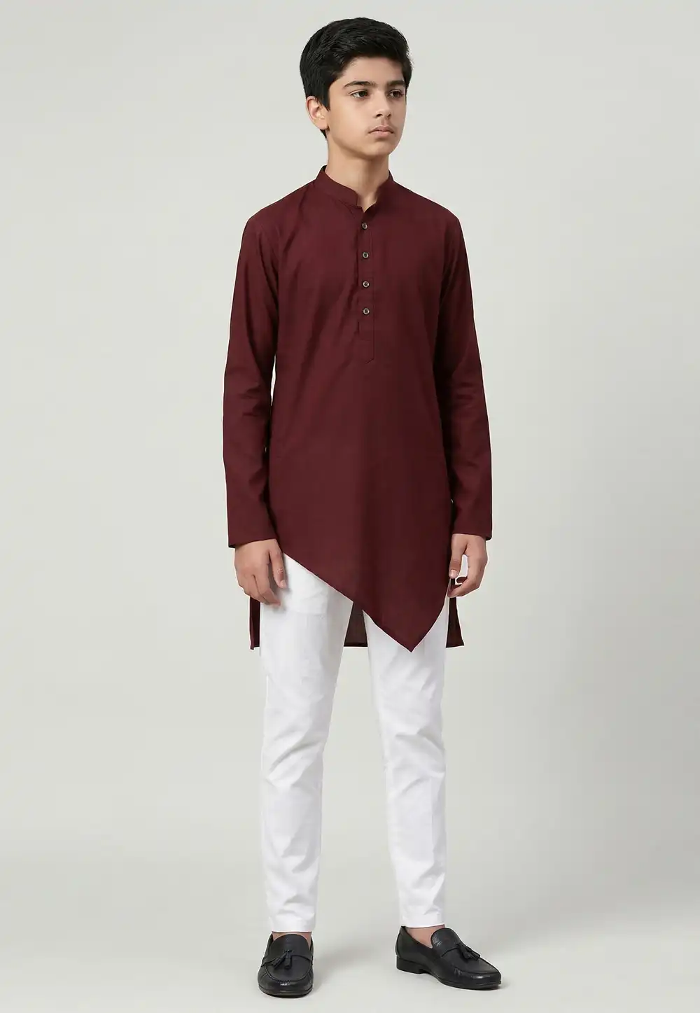 Maroon Cotton Kids Kurta Pajama 326648