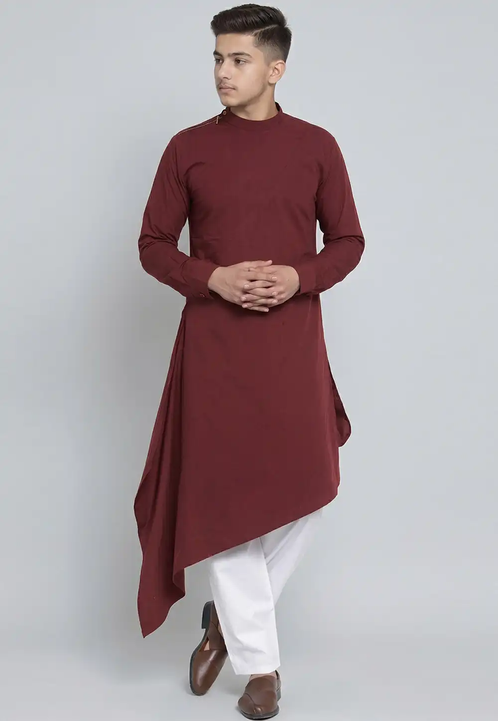 Maroon Cotton Kids Kurta Pajama 326663