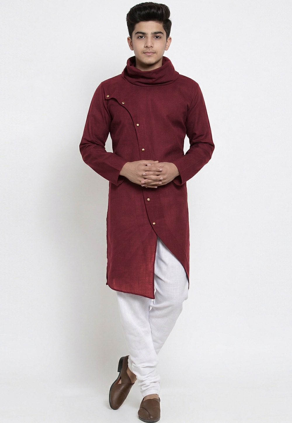 Maroon Cotton Kids Kurta Pajama 326668