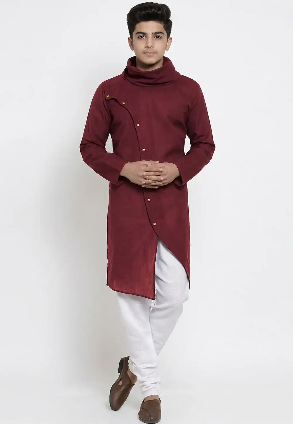 Maroon Cotton Kids Kurta Pajama 326668
