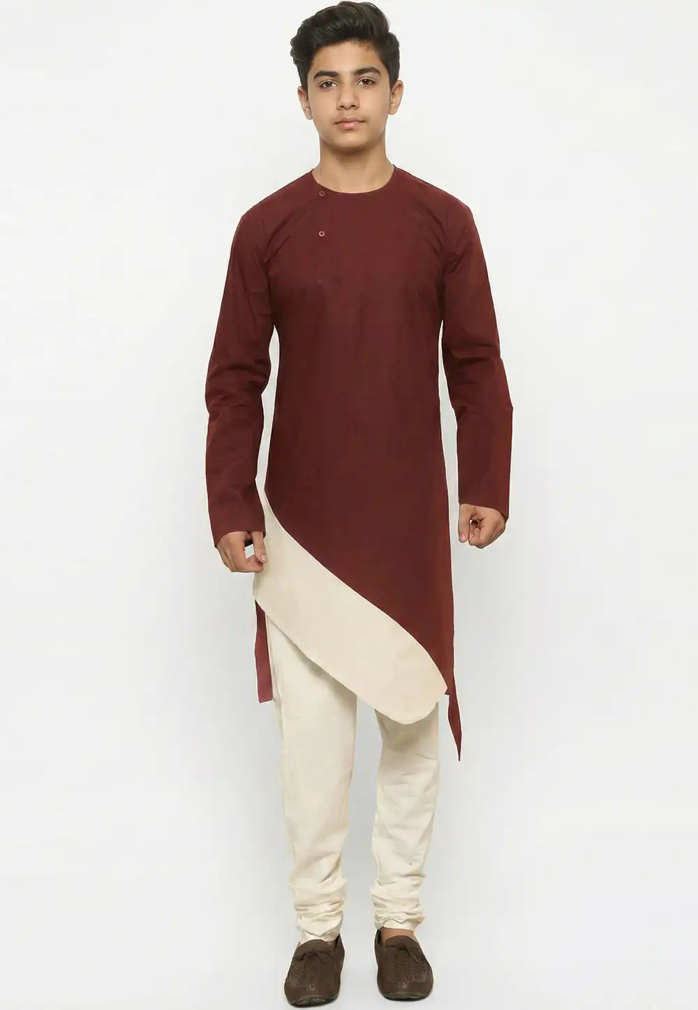 Maroon Cotton Kids Kurta Pajama 325630