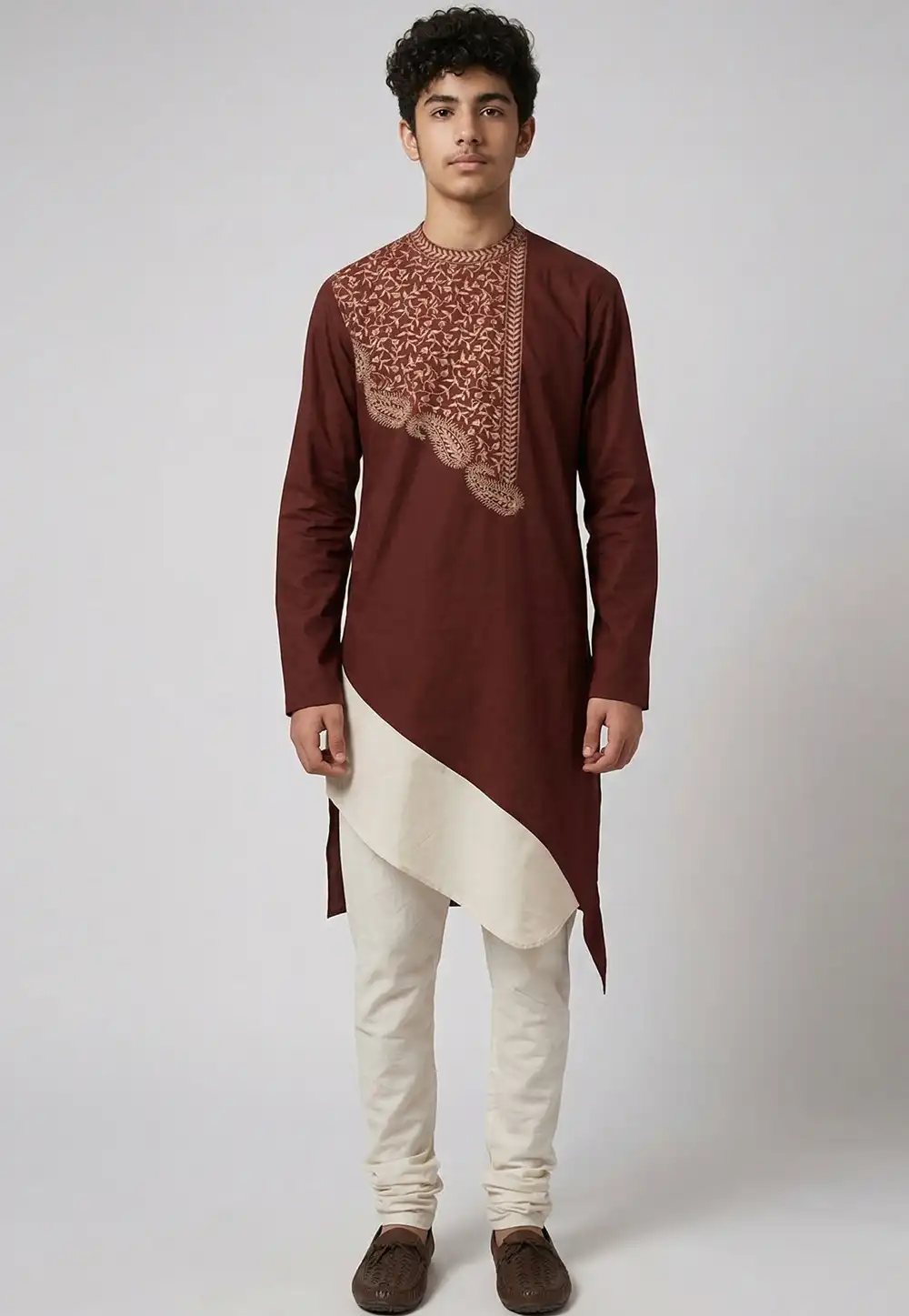 Maroon Cotton Kids Kurta Pajama 329305