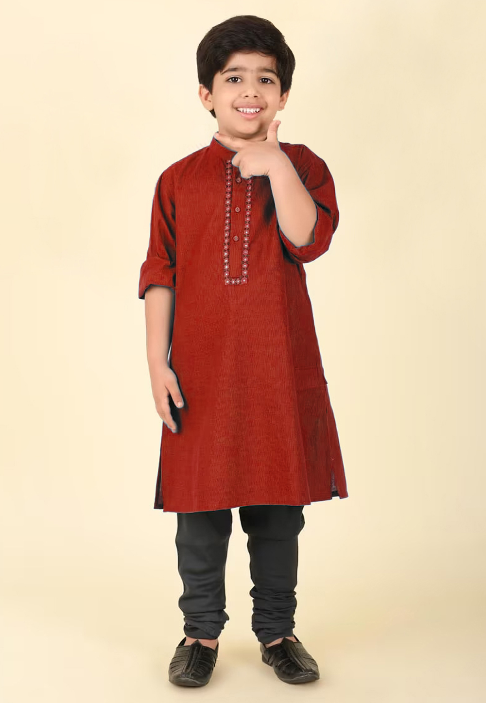 Maroon Cotton Kids Kurta Pajama 320268