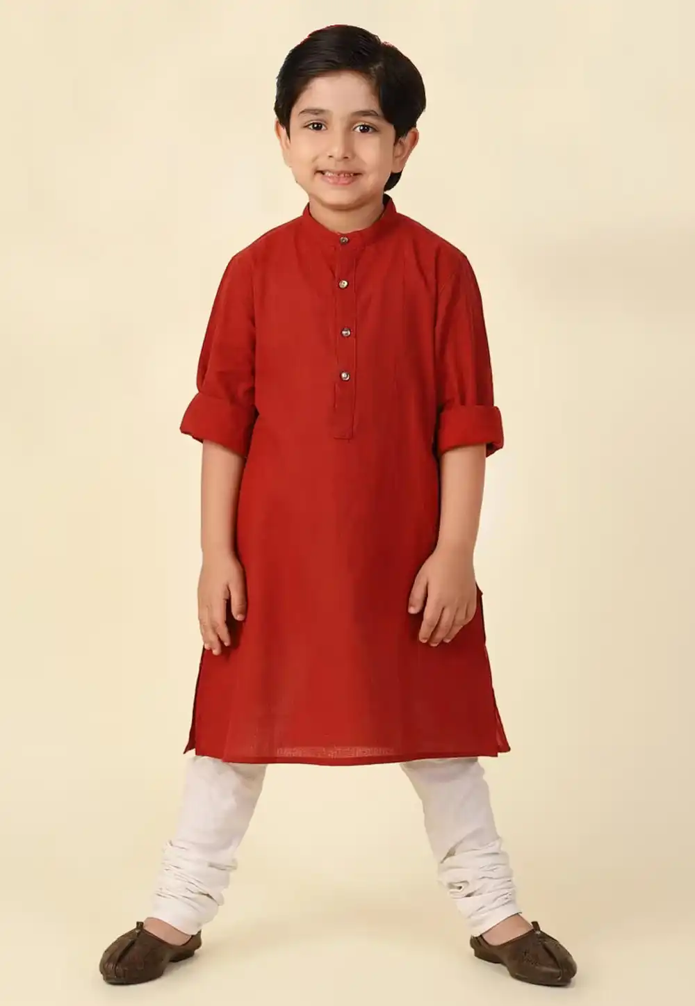 Maroon Cotton Kids Kurta Pajama 320270