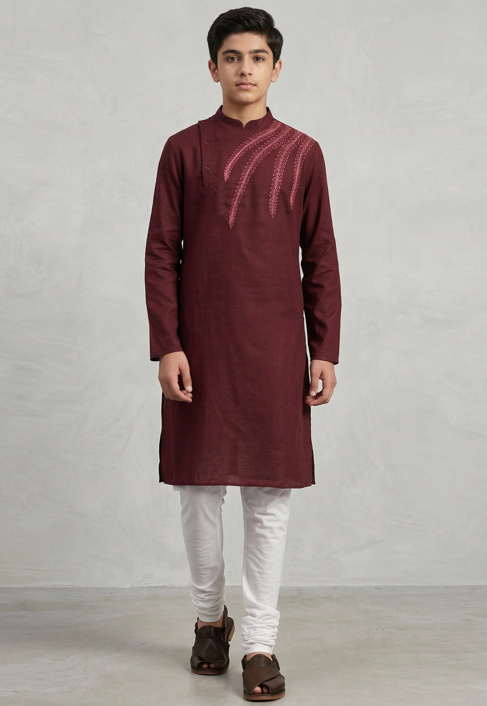 Maroon Cotton Kids Kurta Pajama 326637
