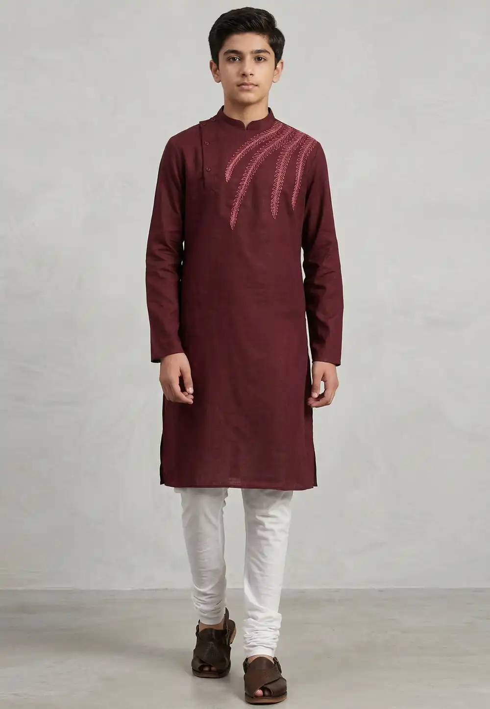 Maroon Cotton Kids Kurta Pajama 326637