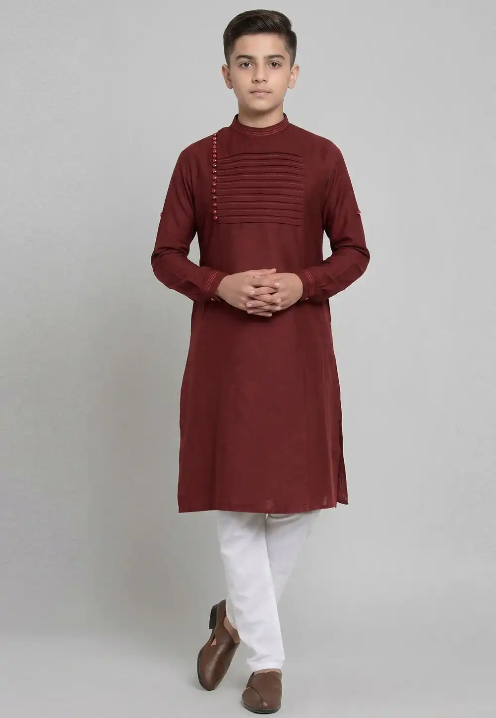 Maroon Cotton Kids Kurta Pajama 326640