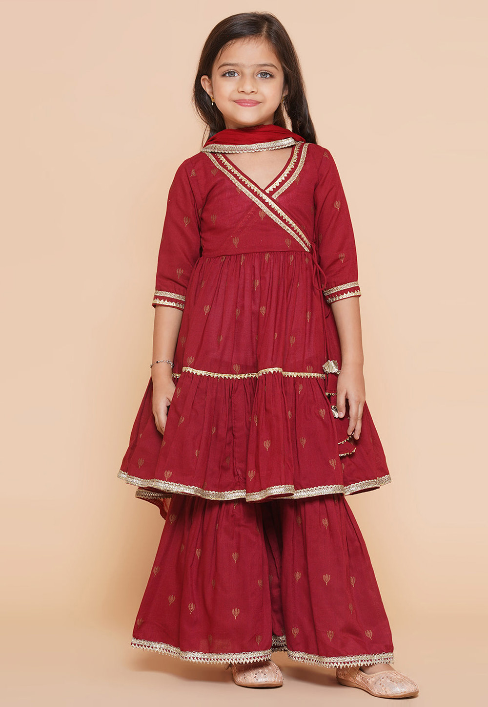 Maroon Cotton Kids Sharara Suit 282646