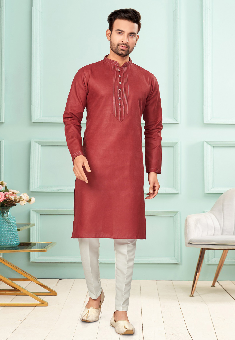 Maroon Cotton Kurta Pajama 283876