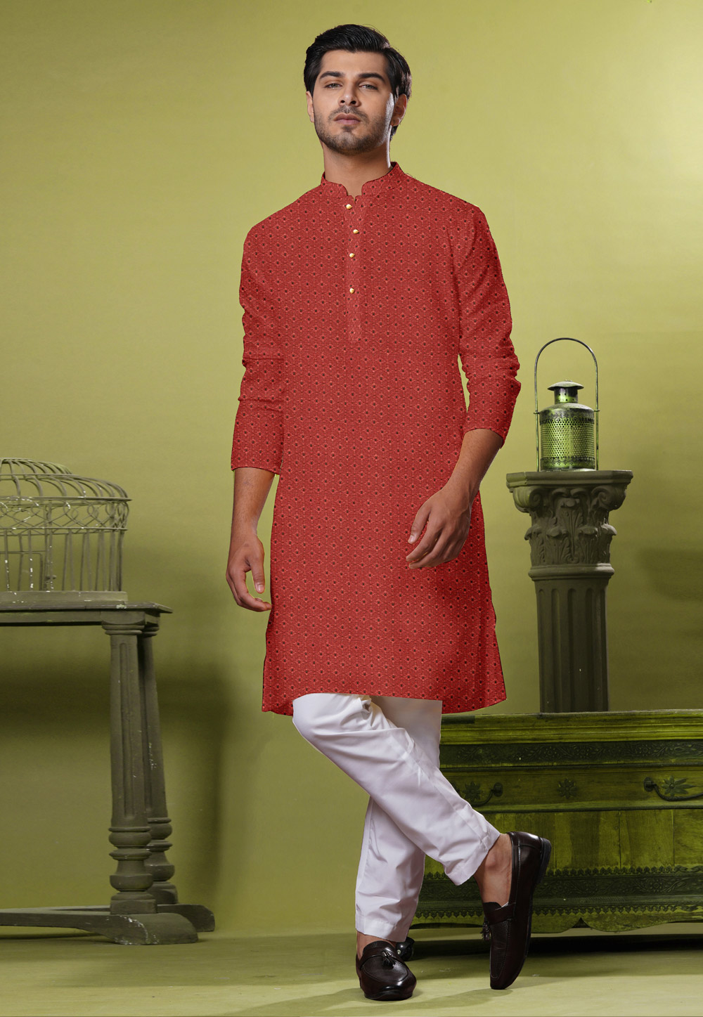 Maroon Cotton Kurta Pajama 312239