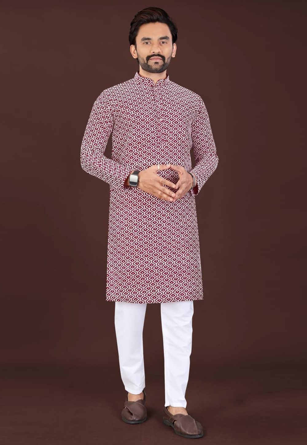 Maroon Cotton Kurta Pajama 320077