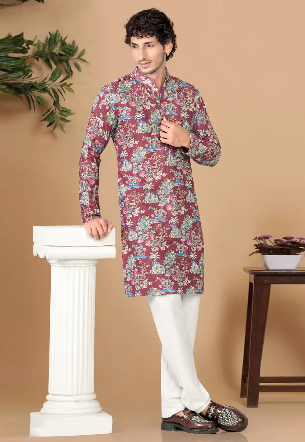 Maroon Cotton Kurta Pajama 325821