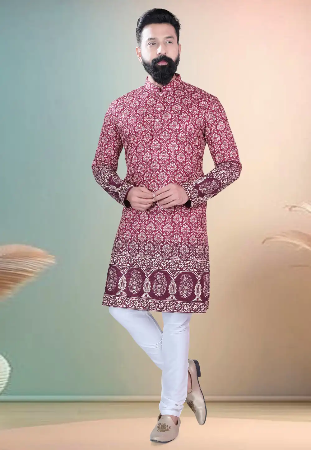 Maroon Cotton Kurta Pajama 318561