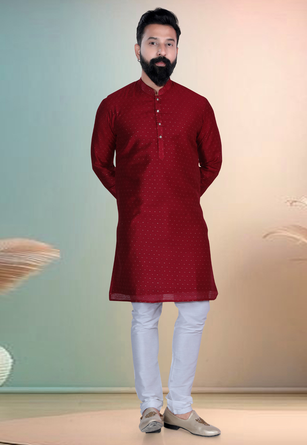 Maroon Cotton Kurta Pajama 318622