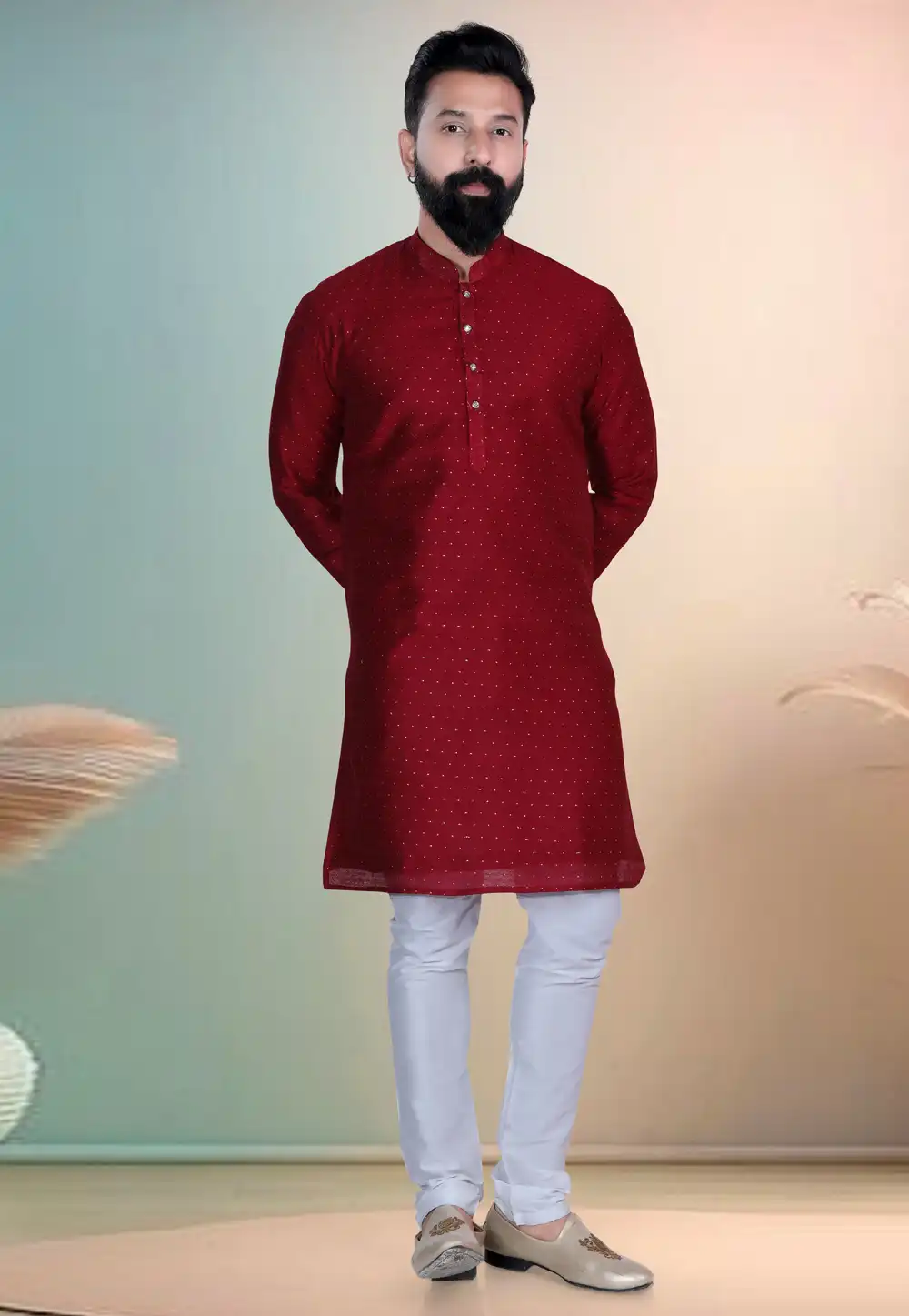 Maroon Cotton Kurta Pajama 318622