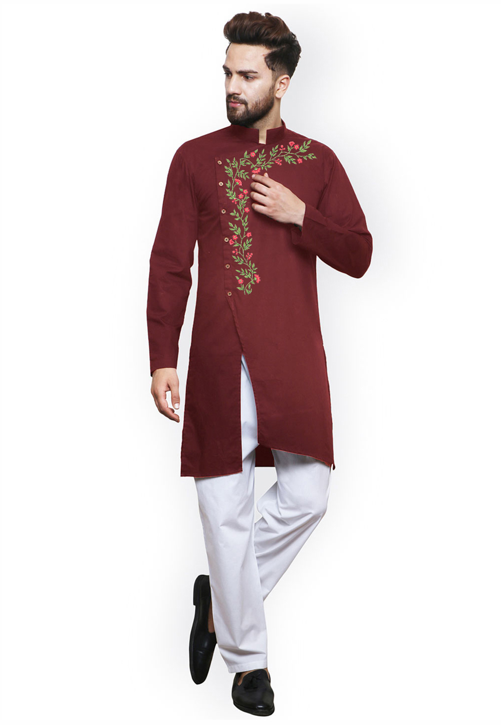 Maroon Cotton Kurta Pajama 282945