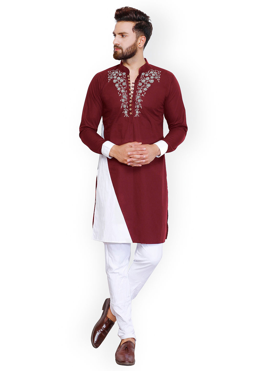 Maroon Cotton Kurta Pajama 282951