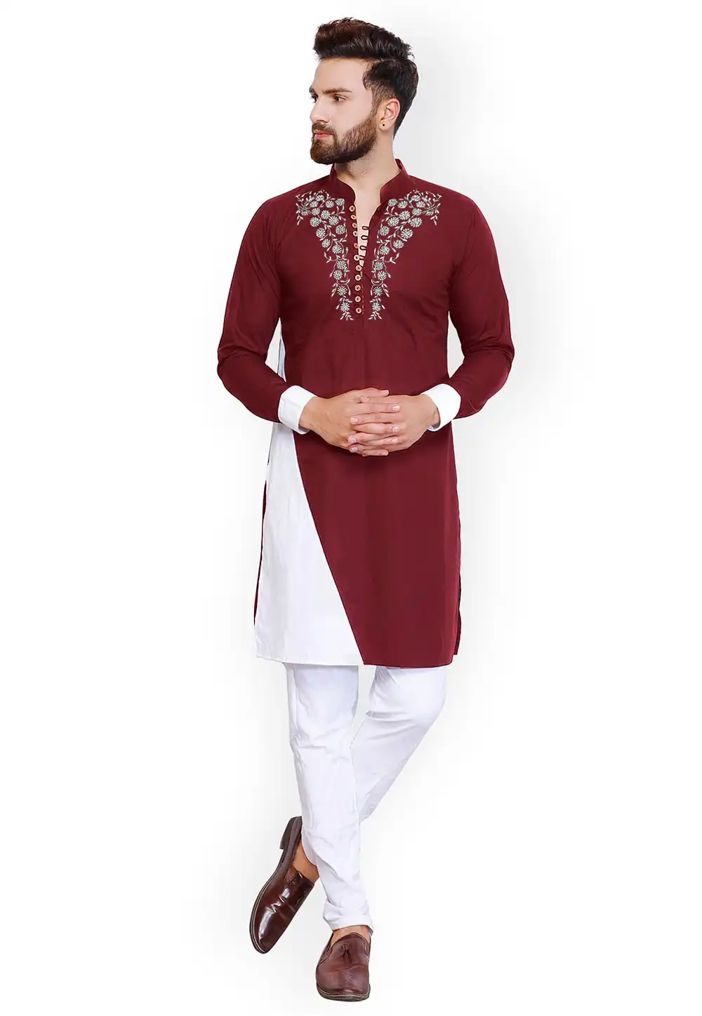 Maroon Cotton Kurta Pajama 282951