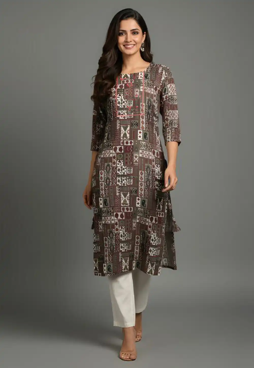 Maroon Cotton Long Kurti 327034