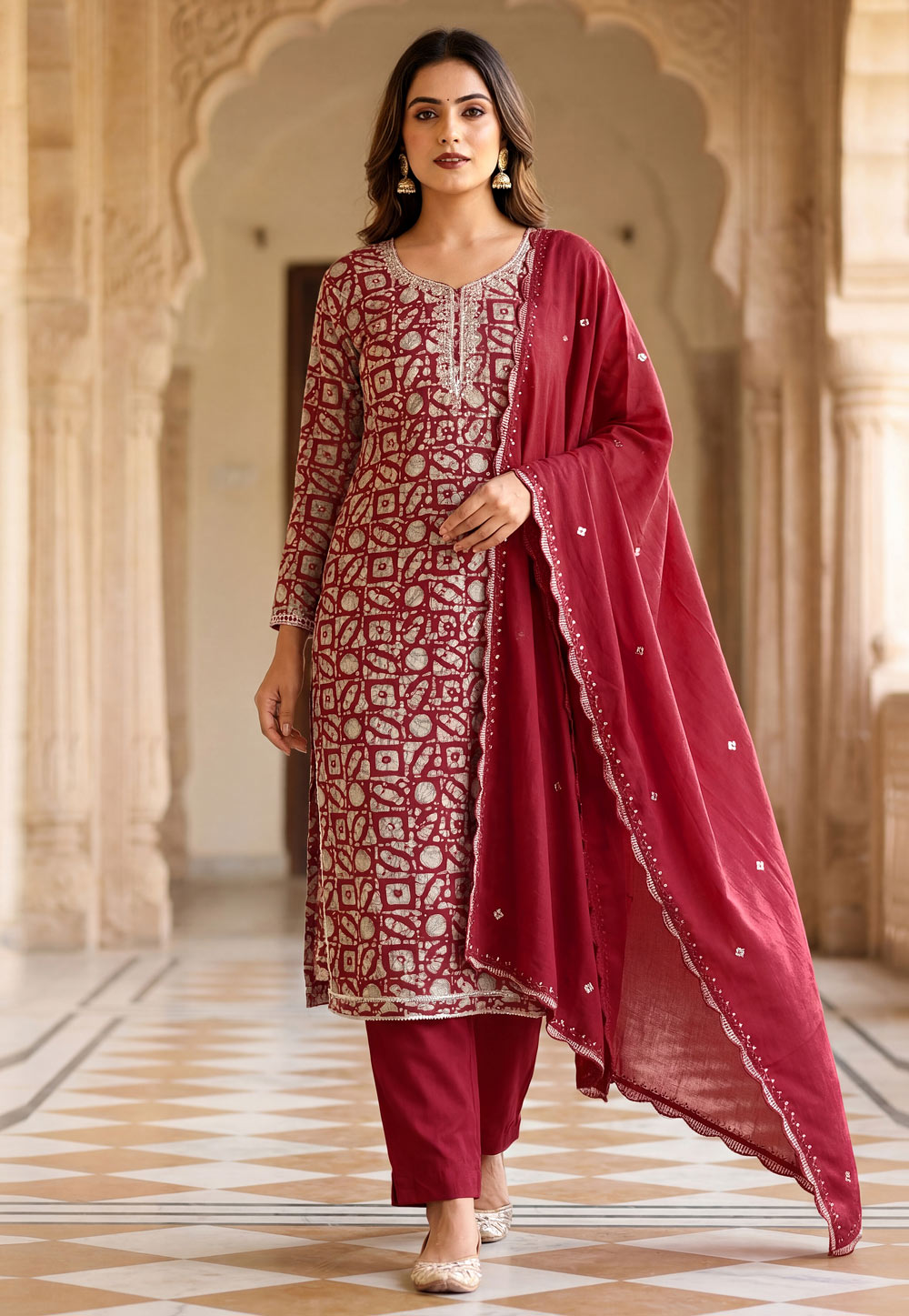 Maroon Cotton Pakistani Suit 323681