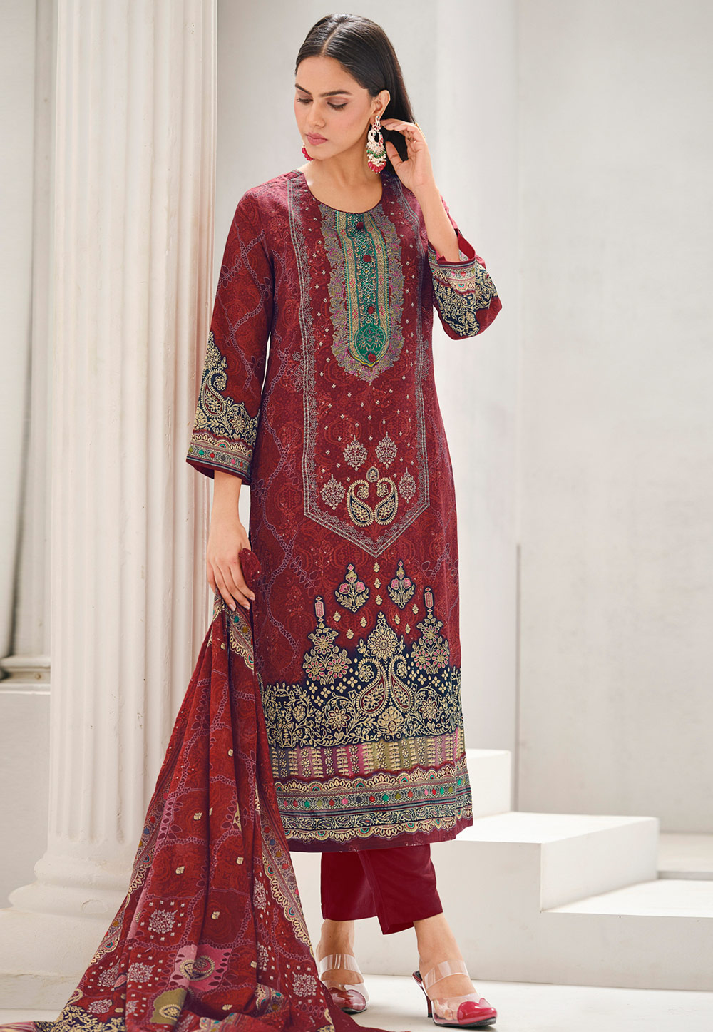 Maroon Cotton Pant Style Suit 320361