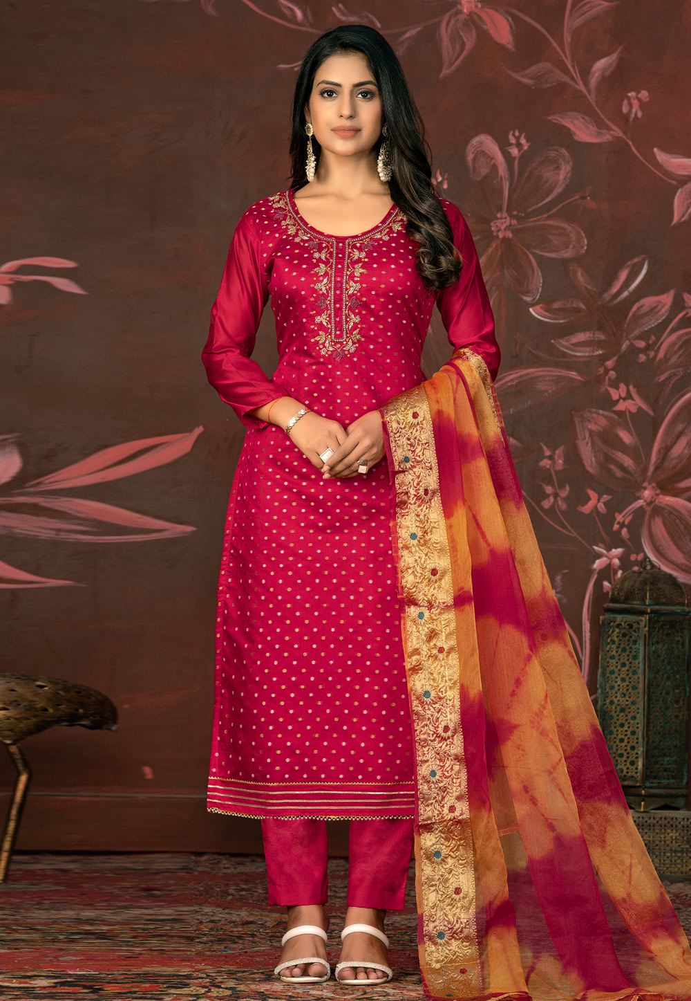 Maroon Cotton Pant Style Suit 281067