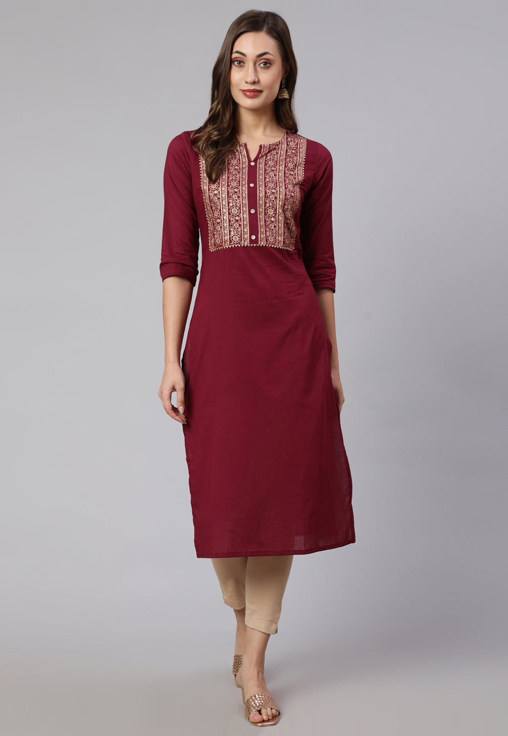 Maroon Cotton Printed Long Kurti 282705