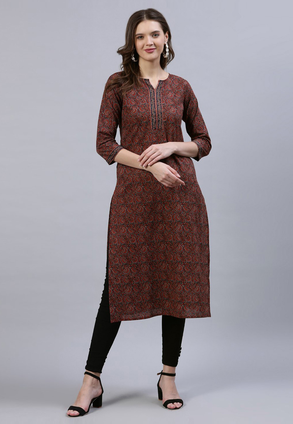 Maroon Cotton Printed Long Tunic 282676