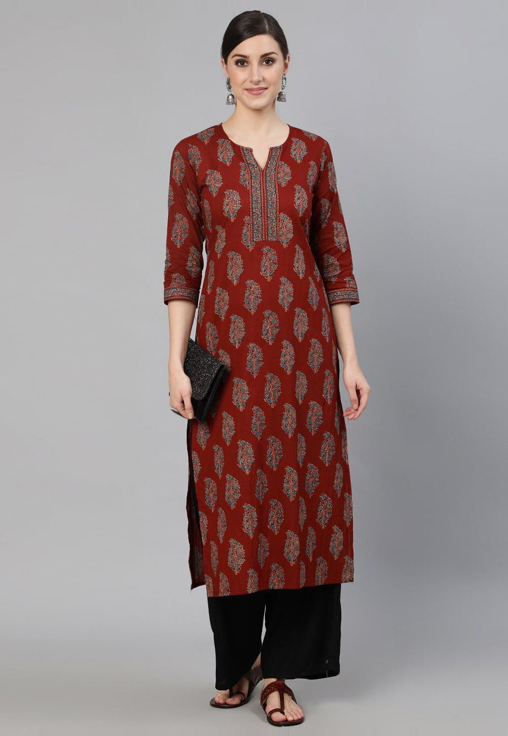 Maroon Cotton Printed Long Tunic 282686