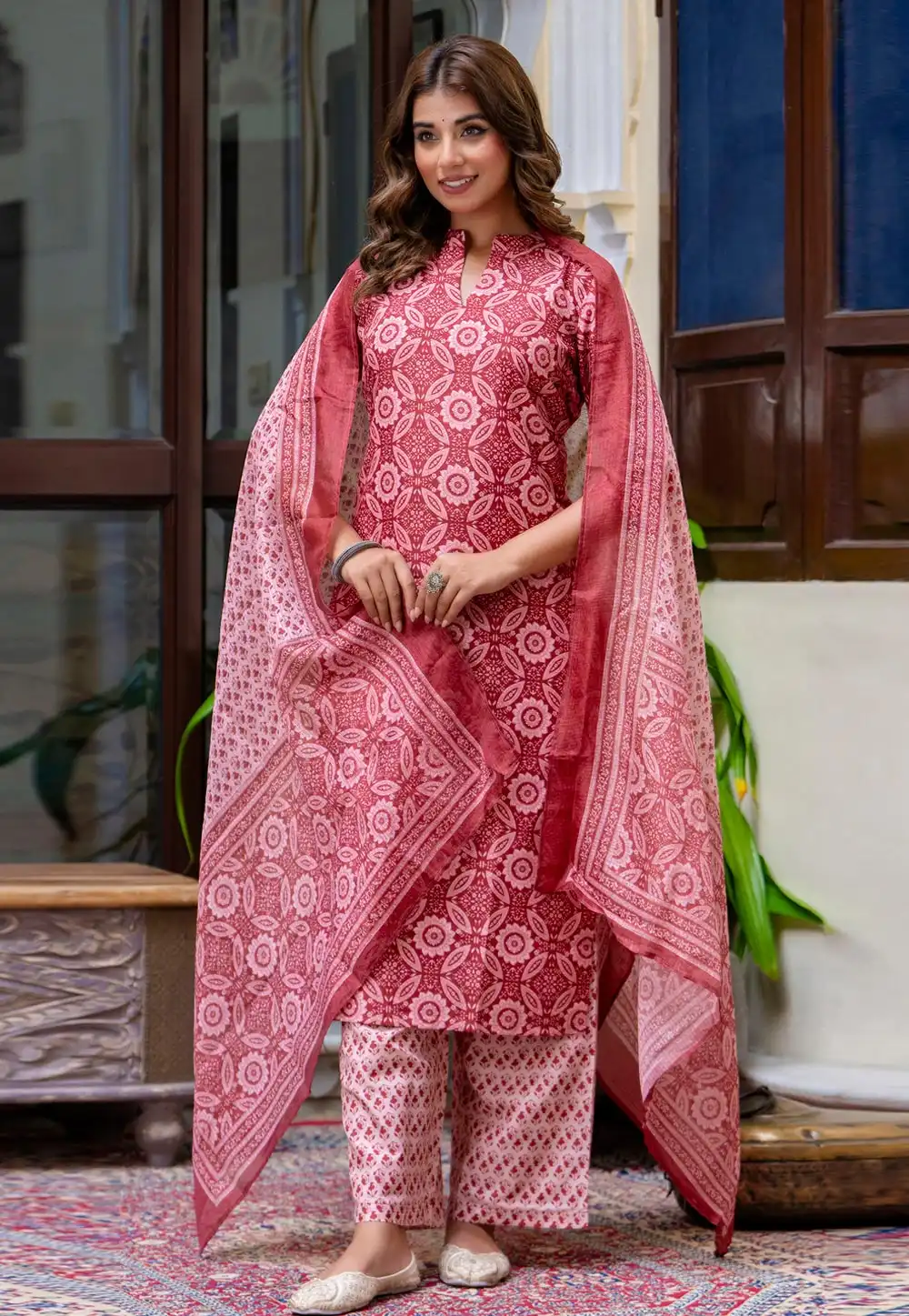 Maroon Cotton Readymade Pakistani Suit 326246