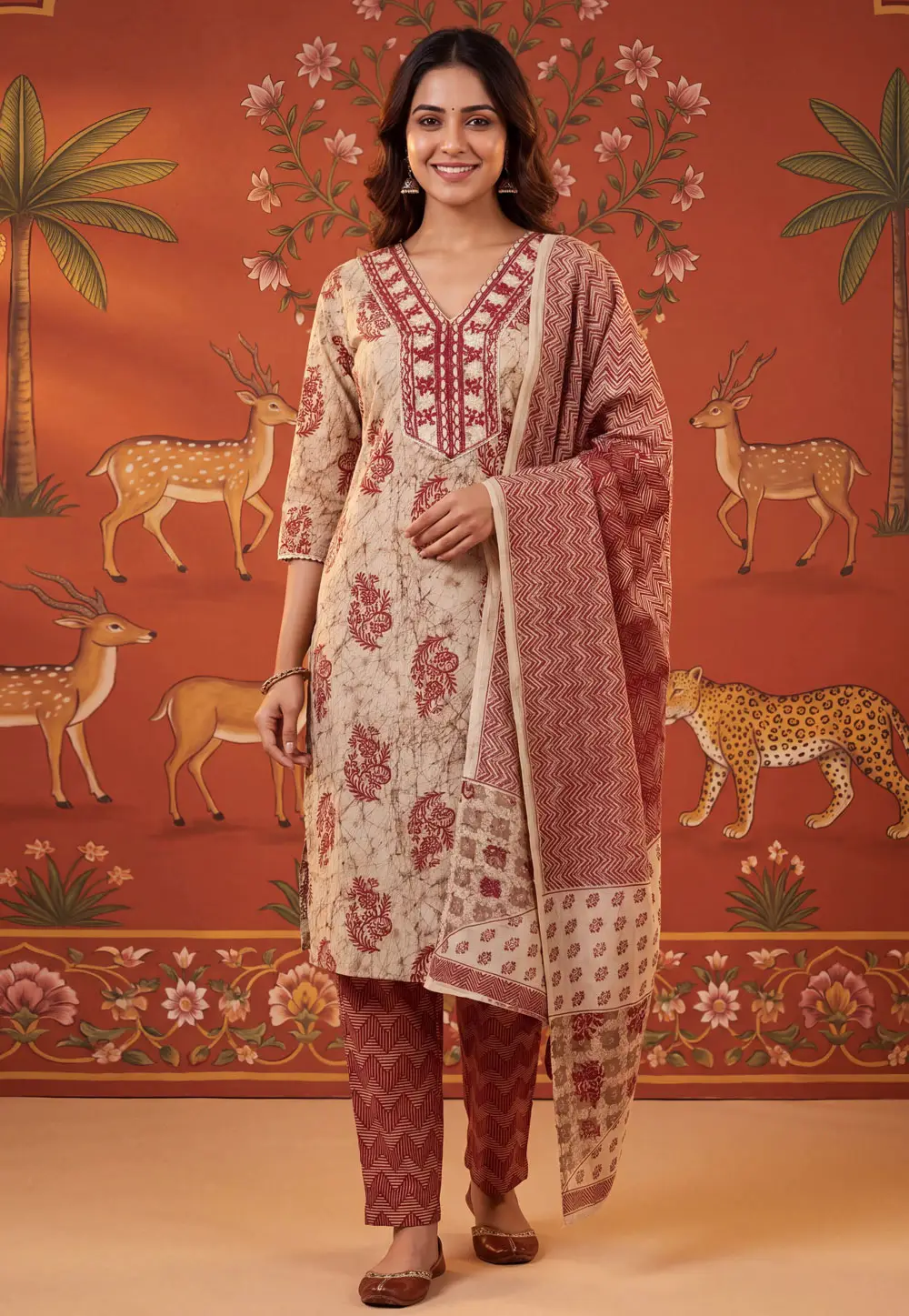 Maroon Cotton Readymade Pant Style Suit 336332