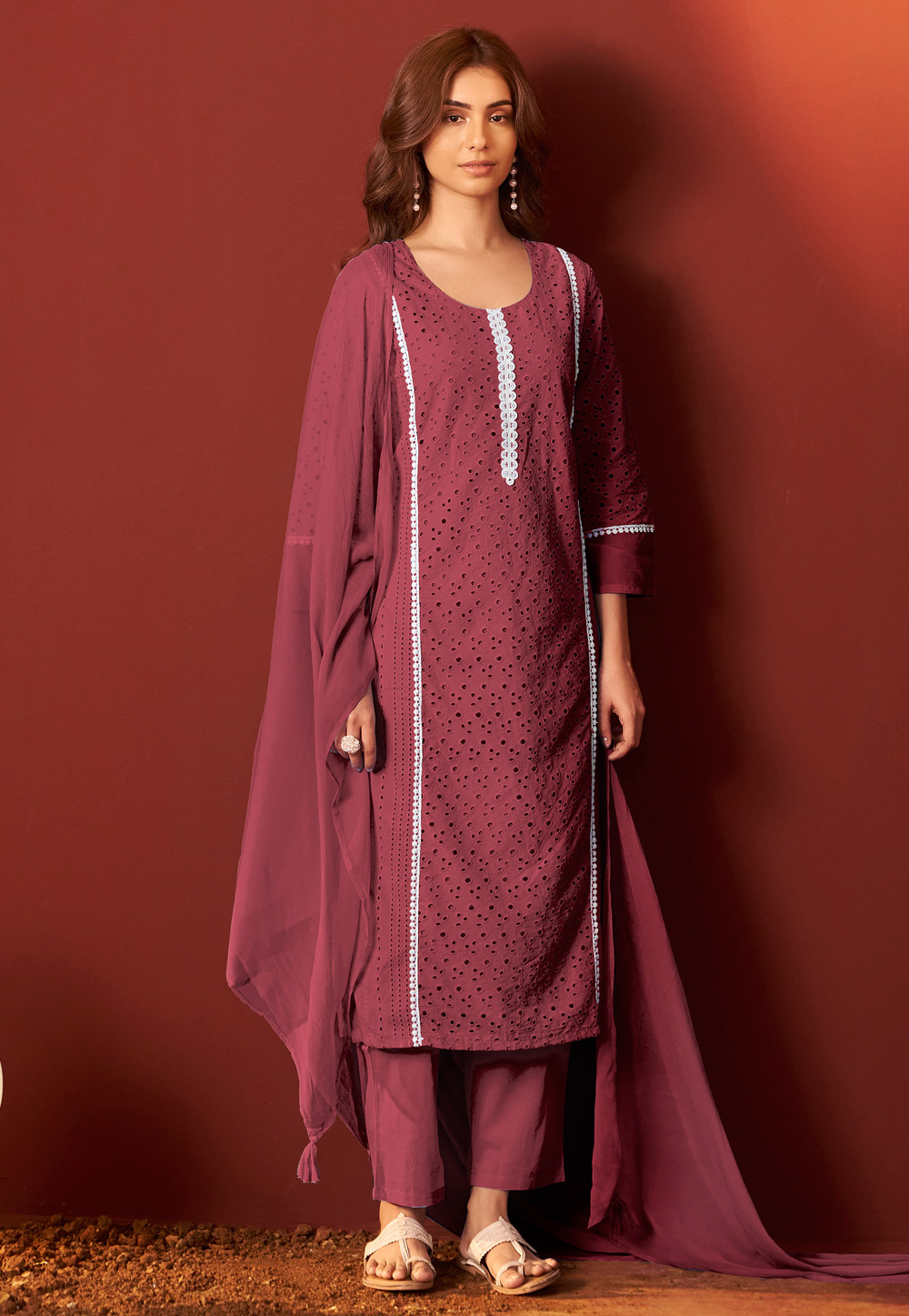 Maroon Cotton Readymade Pant Style Suit 321846