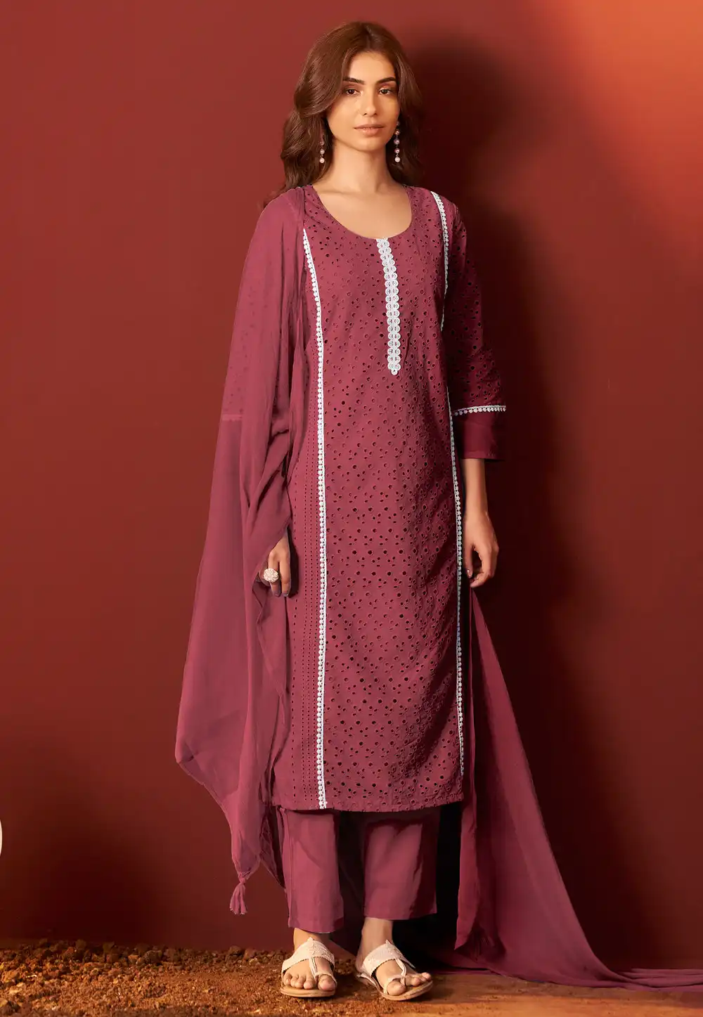Maroon Cotton Readymade Pant Style Suit 321846